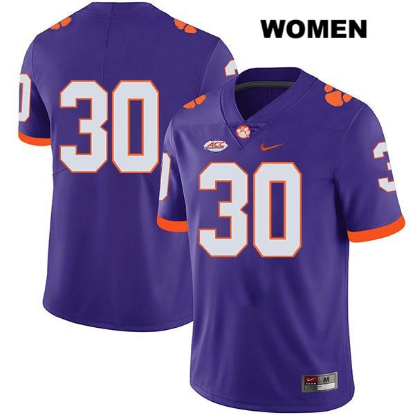 Women's Clemson Tigers #30 Keith Maguire Stitched Purple Legend Authentic Nike No Name NCAA College Football Jersey QNB1646XI